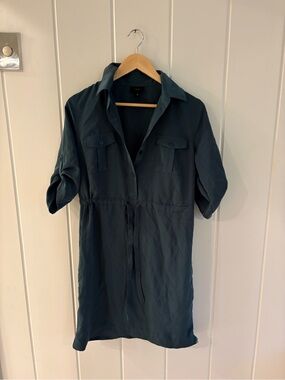 Women’s Teal Utility Shirt Dress with Drawstring Waist
